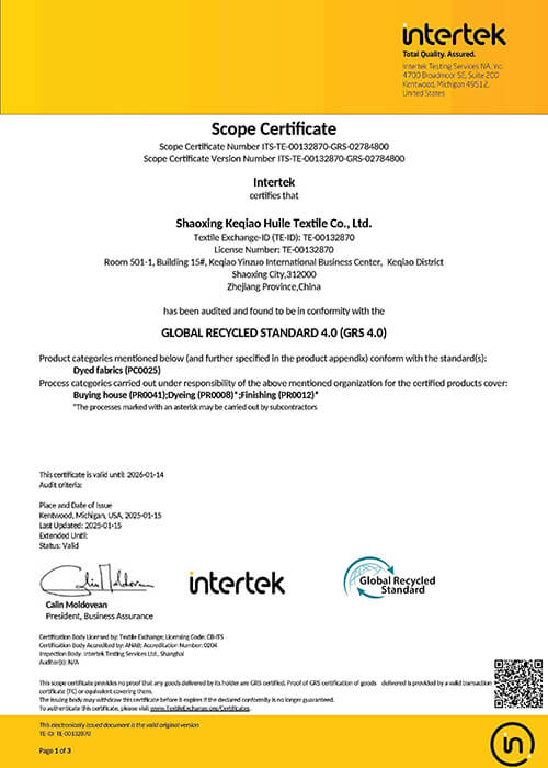 SC-GRS-Certificate 4.0-Shaoxing Keqiao Huile Textile Co., Ltd